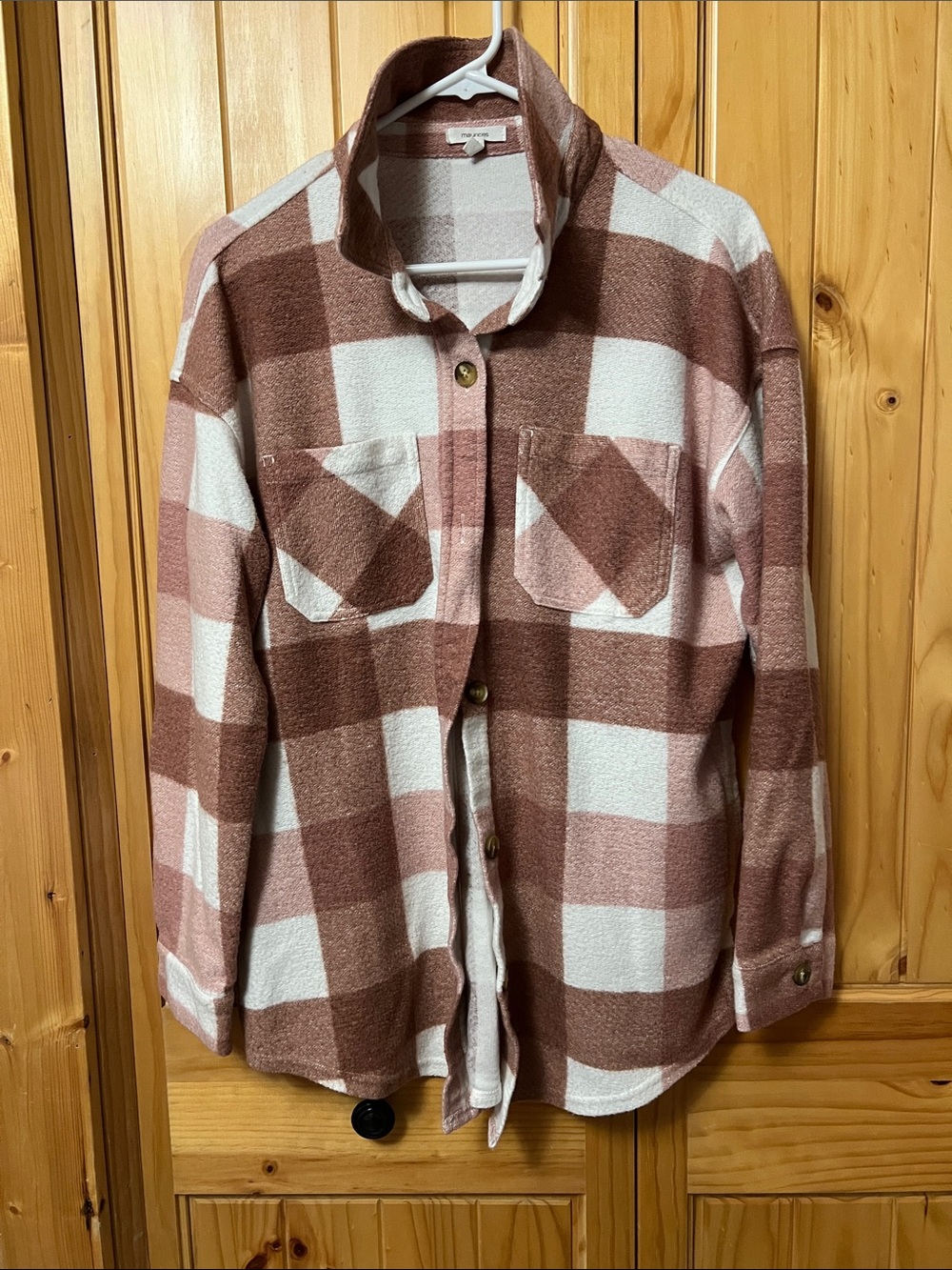 Maurices Pink and White plaid shacket